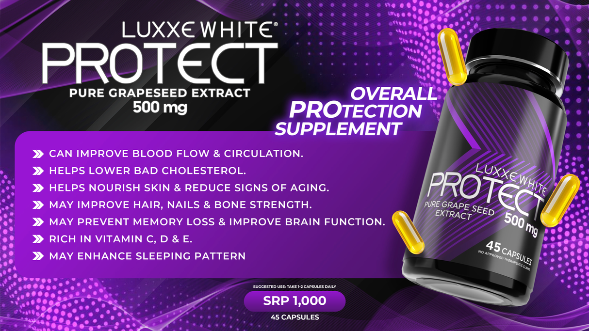 Luxxe White Protect Pure Grape Seed Extract 500 mg 45 Capsules Supplement