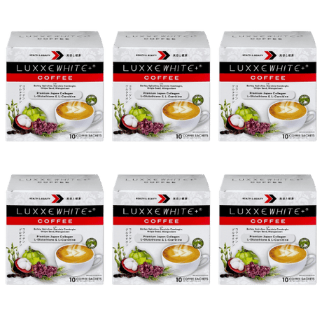 Luxxe White Coffee Premium Japan Collagen L-Glutathione & L-Carnitine with Barley, Spirulina, Garcinia Cambogia, Grape Seed, Mangosteen Sweetened with Stevia