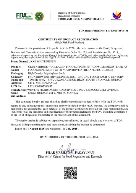 Luxxe White Renew Glutathione Collagen FDA